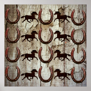 Poster Chevaux et fer à cheval sur la grange Dons de cowb