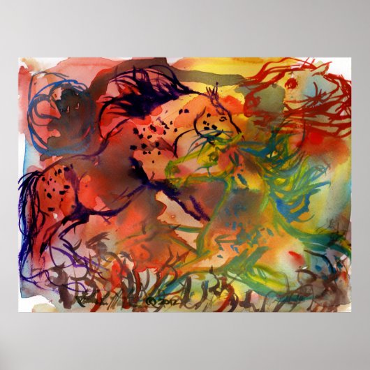 Poster Chevaux Feu Sauvage Art Abstrait Imprimer (Devant)