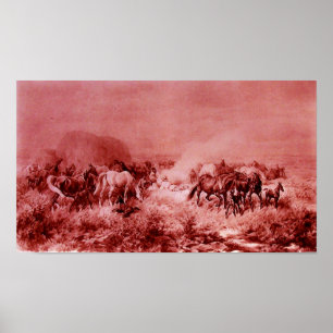 Poster CHEVAUX GRAZER Antique Rouge rose