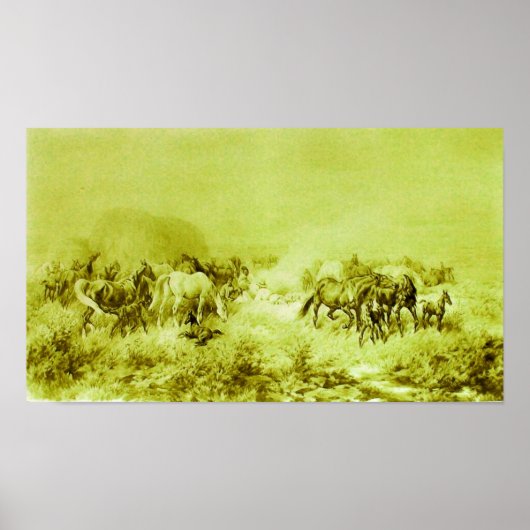 Poster CHEVAUX GRAZER Olive Green antique (Devant)