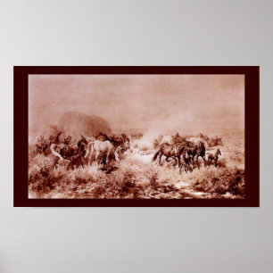Poster CHEVAUX GRILLAGE Antique Brown, Sepia