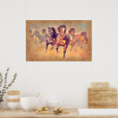 Poster Chevaux Mustang Sauvages Stampede Aquarelle (Cuisine)