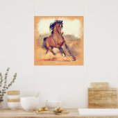 Poster Chevaux Mustang Sauvages Stampede Aquarelle (Cuisine)