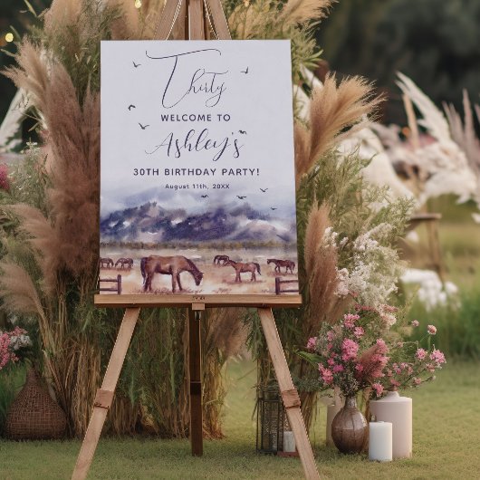 Poster Chevaux Paysage Jalon Anniversaire Fête Bienvenue