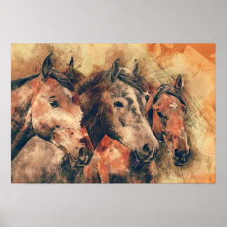 Poster Chevaux Peinture d'aquarelle artistique