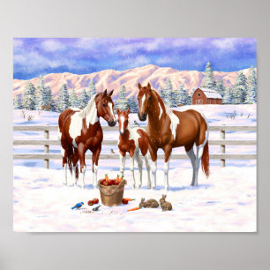 Poster Chevaux Quarter Paint Sorrel Pinto Chestnut Hiver