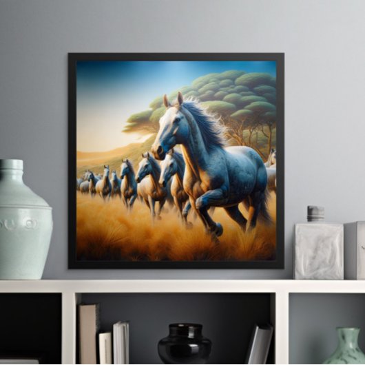 Poster Chevaux qui traversent le pré