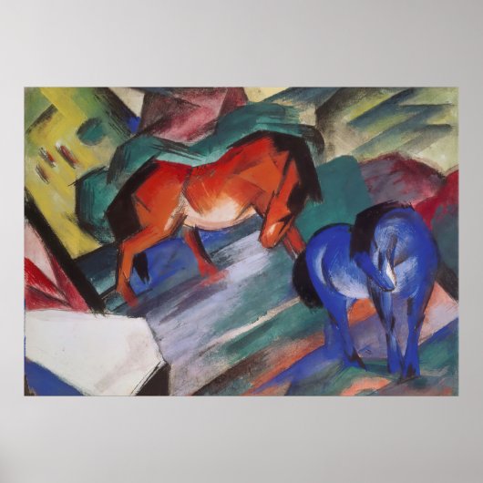Poster Chevaux rouge et bleu (Devant)