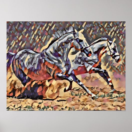 Poster Chevaux sauvages abstrait Animal western Art (Devant)