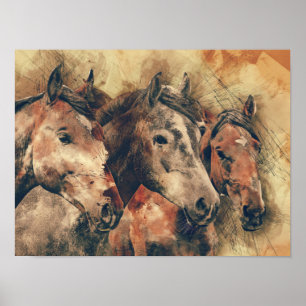Poster Chevaux sauvages Abstraits - Ouest Imprimer