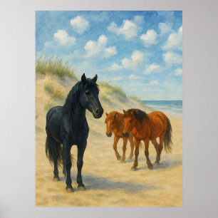Poster Chevaux sauvages de Corolla Caroline du Nord Aquar