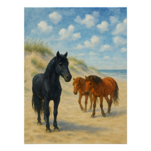 Poster Chevaux sauvages de Corolla Caroline du Nord Aquar