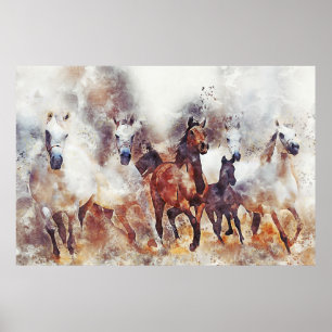 Poster Chevaux sauvages de course peinture de manipulatio