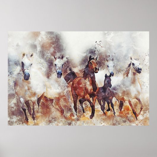 Poster Chevaux sauvages de course peinture de manipulatio (Devant)