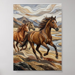 Poster Chevaux Sauvages en Course Nature Majestueuse Esta