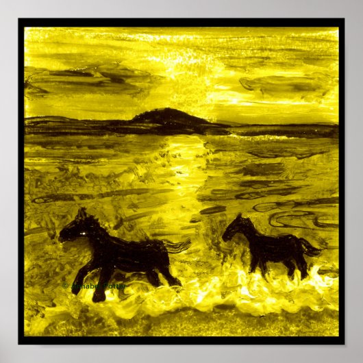 Poster Chevaux sur une équine de mer d'or (Devant)