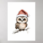 Poster Chevêche adorable à Santa Hat - Illustration de va (Devant)