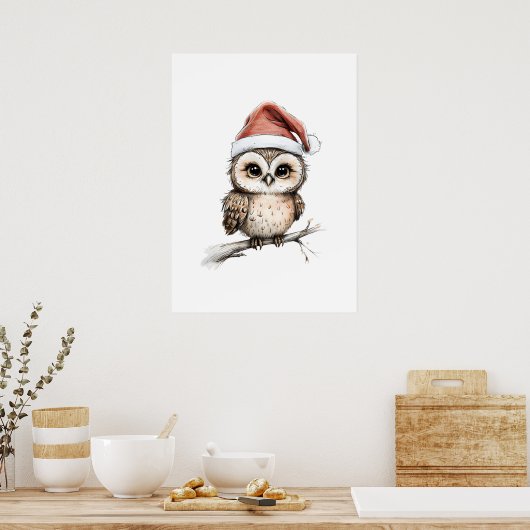 Poster Chevêche adorable à Santa Hat - Illustration de va (Cuisine)