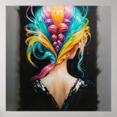 Poster Cheveux arc-en-ciel - Style de portrait rétrograde (Devant)