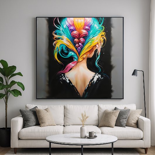 Poster Cheveux arc-en-ciel - Style de portrait rétrograde