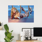 Poster Cheveux blond, Illustration de beauté bleu teint - (Bureau à domicile)