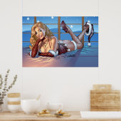 Poster Cheveux blond, Illustration de beauté bleu teint - (Cuisine)