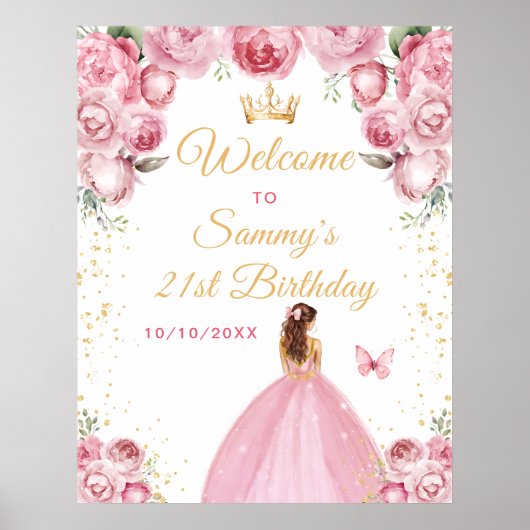 Poster Cheveux Brown rose pâle Princesse Accueil d'annive (Devant)