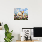 Poster Chèvre Cute Entourée De Fleurs sauvages (Bureau à domicile)