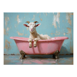Poster Chèvre dans une baignoire rose
