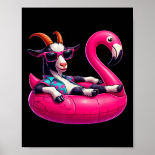 Poster Chèvre d'été drôle Rose Fête de Piscine Hawaïenne
