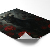 Poster Chèvre noire gothique avec roses rouges Art foncé (Coin)