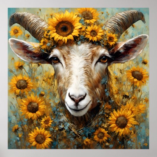 Poster Chèvre Tournesol (Devant)