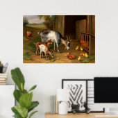 Poster Chèvres Et Poulets À La Ferme (Bureau à domicile)