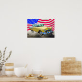 Poster Chevrolet Bel Air 1955 Avec Drapeau Américain (Cuisine)