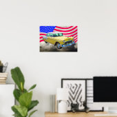 Poster Chevrolet Bel Air 1955 Avec Drapeau Américain (Bureau à domicile)