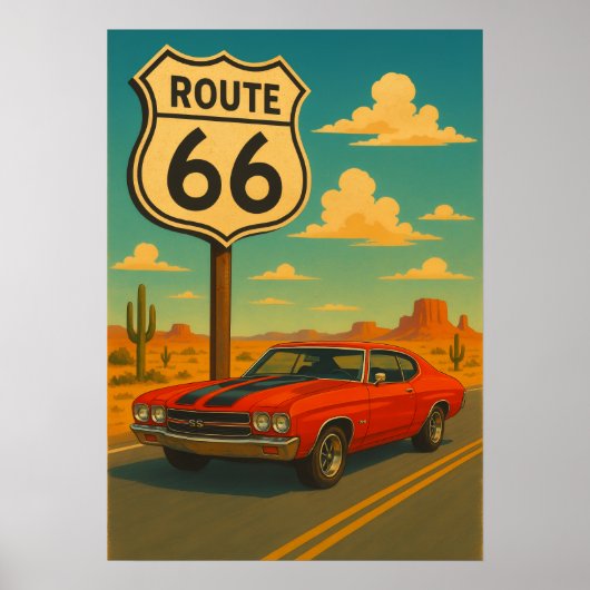 Poster Chevrolet Chevelle SS - Route 66 (Devant)