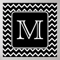 Chevron noir et blanc avec Monogramme personnalisé