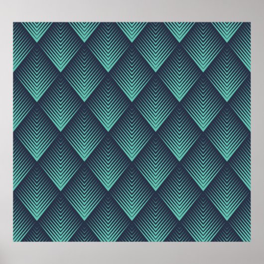 Poster Chevron Op-Art bleu néon. (Devant)