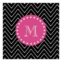 Chevron rose chaud, noir et blanc | Votre monogram