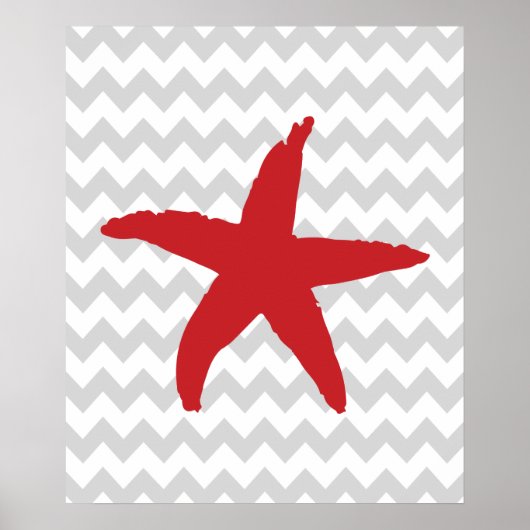 Poster Chevron rouge et gris étoile marine (Devant)