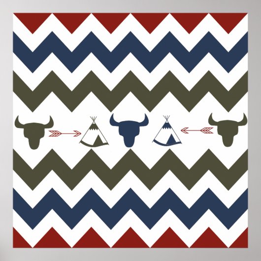 Poster Chevron Tribal Autochtone Américain Crânes Tipi Fl (Devant)