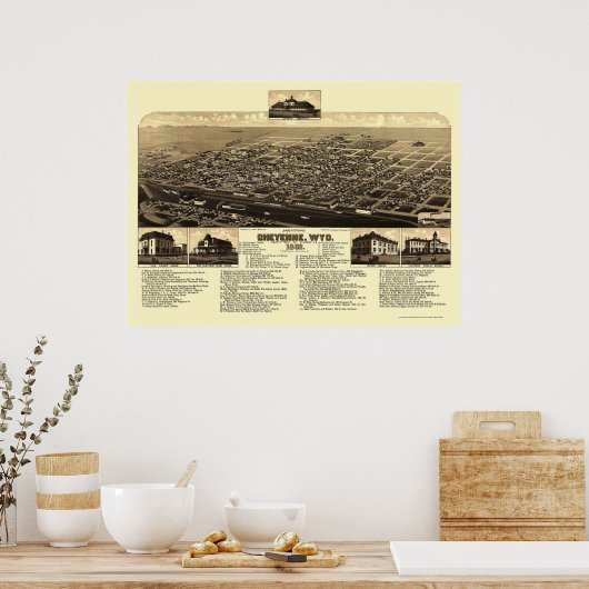 Poster Cheyenne, WY Panoramic Map - 1882 (Cuisine)