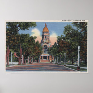 Poster Cheyenne, WY - View of State Capitol and Drivewa