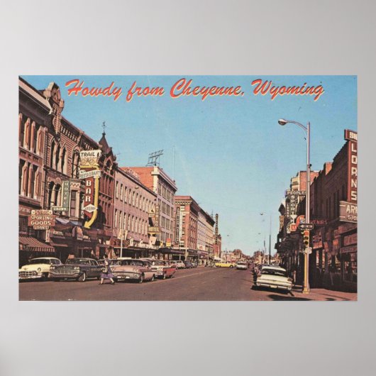 Poster Cheyenne Wyoming, Downtown View des années 1960 (Devant)