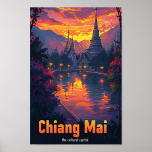 Poster Chiang Mai Thaïlande Illustration de voyage vintag