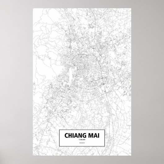 Poster Chiang Mai, Thaïlande (noir sur blanc) (Devant)