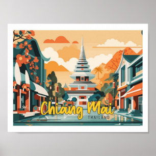 Poster Chiang Mai Thaïlande Pop Art Voyage Illustration