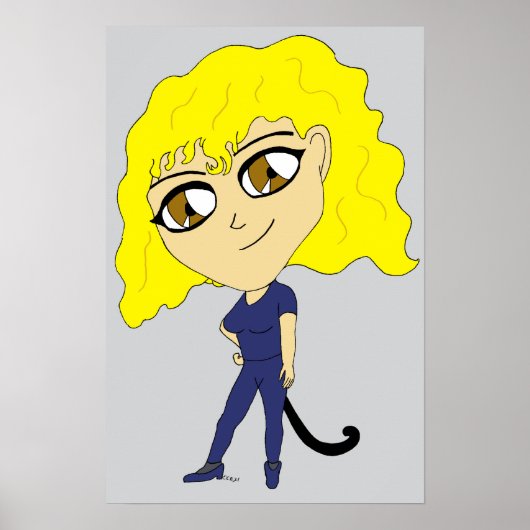 Poster Chibi avec un chat comme une queue (Devant)