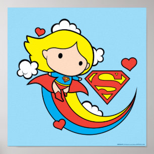 Poster Chibi Supergirl volant arc-en-ciel