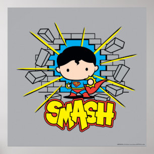 Poster Chibi Superman Frappant À Travers Un Mur De Brique